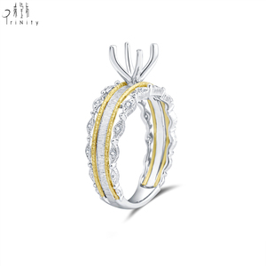 Nouveautés : Bague de fiançailles semi-montée en or massif 18 carats blanc et jaune avec diamants naturels, style vintage - Product Image 4