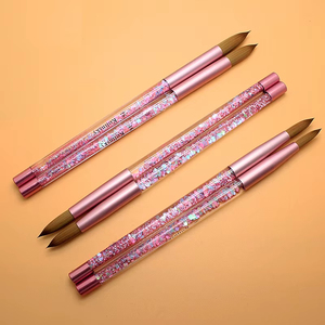 Pinceau à ongles ovale en acrylique, manche rose pailleté, poils doux, tailles 16, 18, 20, outil d'application de poudre à tremper - Product Image 2