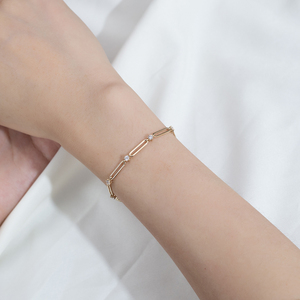 MSB-662 Messi Jewelry สร้อยข้อมือแบบปรับแต่งได้ ทองคำ 14k ลายโซ่แบบ Paperclip ประดับเพชรทรงกลมแบบ Prong‑Set - Product Image 3