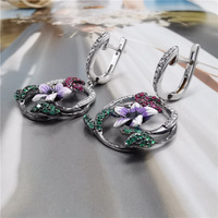 Großhandel Roter Korund Weißer Zirkonia Stein 925 Silber Blumen Clip-On Ohrringe