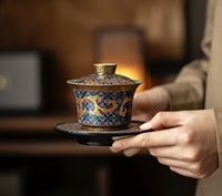 Service à thé Kung Fu en porcelaine de luxe, ensemble de cérémonie du thé en céramique dorée traditionnelle chinoise pour cadeau d'affaires