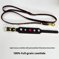 Ensemble collier et laisse pour chien en cuir de luxe avec strass en forme de cœur, collier large en cuir de vachette pleine fleur pour lévrier et whippet