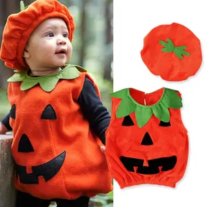 Paling Populer Kostum Halloween untuk anak-anak bayi labu kostum Romper labu Jumpsuit dengan aksesoris