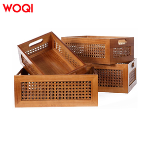 <span class=keywords><strong>Panier</strong></span> de rangement en rotin et <span class=keywords><strong>bois</strong></span> WOQI, d'inspiration vintage, multi-usages, avec poignées, pour la cuisine, le pique-nique, la salle de bain et la décoration intérieure - Product Image 1