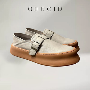 QHCCID Genuine Leather <b>Slip</b>-<b>on</b> Loafers Low Heel Height Increasing Men's Casual Shoes Light Gray White Brown Black - Product Image 4