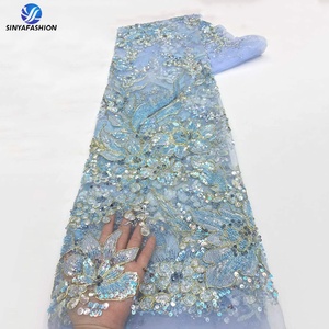 Tela de Encaje con Cuentas y Lentejuelas Bordada a Mano, de Lujo, <span class=keywords><strong>para</strong></span> Vestidos de Noche y Novia, Estilo Africano, Marca Sinya, Superventas - Product Image 4