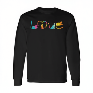 T-shirt a maniche lunghe con design colorato ad acquerello Love Cats, tema simpatico gatto - Product Image 2