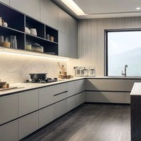 Système d'armoires de cuisine intelligentes avec intégration d'appareils électroménagers, éclairage à détecteur de mouvement, charge sans fil, tiroir en chêne massif