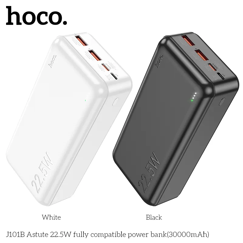 HOCO 30000mAh 22.5W 휴대용 외부 충전기 LED 디지털 디스플레이 빠른 충전 전원 은행