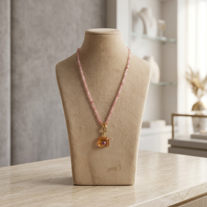 SSringz Handmade <b>Pink</b> Crystal Beaded Pendant <b>Necklace</b>, Rose <b>Pink</b> Faceted Beads Choker Jewelry for Women At Best Market Price - Product Image 1