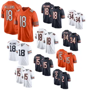 Maillot de football américain personnalisé 2025-2026 |   Uniformes de supporters Williams 18 Odunze 15 Payton 34 Moore <span class=keywords><strong>2</strong></span> Orange Navy en gros - Product Image 2