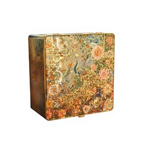 Coffret Cadeau en Bois Massif Fait Main A-7 9x9 Pouces avec 4 Pots, Intérieur en Tissu Satiné, Thème Floral, Décoration Artistique Multifonctionnelle pour Table - Product Image 1