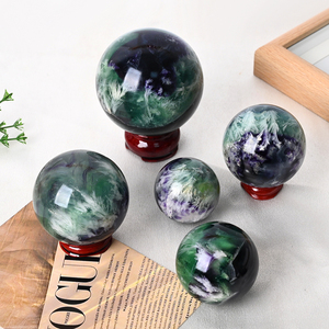 Wholesale Natural <b>Crystal</b> Healing Stone Hand Polished Feather Fluorite Sphere <b>Crystal</b> Decoration for Home Decoration - Product Image 5