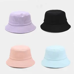 Açık düz üst şeker renk kova şapka seyahat balıkçı yaz kap % 100 pamuk düz renk tasarımcı taşınabilir kova güneş şapkaları