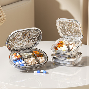 Portable Pillbox 4 Compartments Transparent Plastic Travel Medicine Storage Case Small Water Ripple Design - Product Image 1