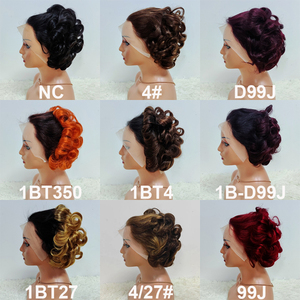 Promotion Letsfly 13,8$ 1PCS Perruque frontale en dentelle bouclée rose 13x4 Vente en gros Perruque brésilienne courte 100% cheveux humains Perruque noire pour femme 120g - Product Image 1