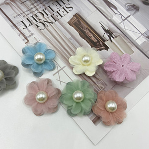 Accesorios de tela con flores y perlas, malla plana para ropa, tocados, zapatos, sombreros, manualidades florales - Product Image 1