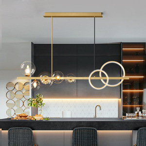 <span class=keywords><strong>Lustre</strong></span> de restaurant nordique moderne et minimaliste noir/doré 95 cm, suspension LED en verre en forme de haricot pour salons et salles à manger - Product Image 3