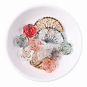 100pcs/bag Transparent Baroque Accessories Fan Leaf Rose Flatbacks Cabochons For Card Decorations DIY Jewelry Craft Making
