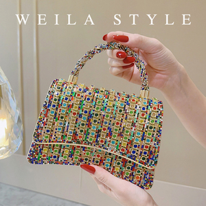 Tas Tangan Malam Hari Bertabur Batu Rhinestone Warna-warni dengan Tali Rantai Pegangan Atas, Dompet Clutch Berkilau Elegan untuk Pesta Pernikahan, <span class=keywords><strong>Prom</strong></span>, Gala - Product Image 2