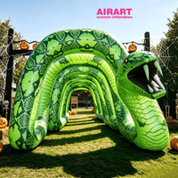 Arche d'entrée gonflable géante en forme de serpent vert, tunnel gonflable de serpent aux grandes crocs pour la décoration d'événements extérieurs et de parcs à thème d'Halloween