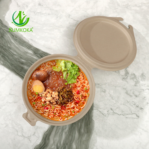 SUMKOKA directo de fábrica a prueba de agua 100% respetuoso con el medio ambiente desechable caña de azúcar bagazo 32oz fideos grandes cuencos con tapa microondas - Product Image 1