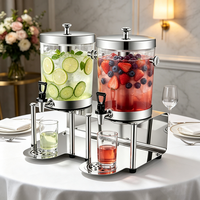 Distributeur de boissons en acier inoxydable FLEY avec couvercle, robinet de service et support de récupération des gouttes surélevé pour la restauration en plein air et les buffets
