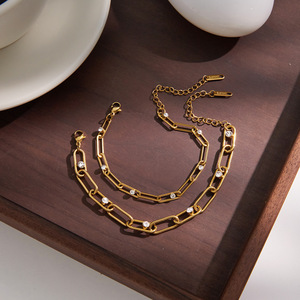 批发廉价不锈钢手链 18K 镀金锆石链 不规则可叠戴 适合优雅女士首饰 - Product Image 4