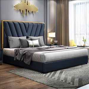 2024 maison de luxe moderne gain de place reine et <span class=keywords><strong>king</strong></span> size cadres en bois ensemble de meubles de chambre lit en cuir à bon prix - Product Image 5