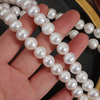 Perles d'eau douce naturelles presque rondes de 10-11 mm, sans noyau, grandes perles, brin de perles DIY, environ 40 cm de long avec environ 40 perles