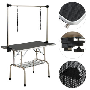 Table de toilettage pliable pour chiens en métal avec étagère de rangement et barre réglable - Product Image 1