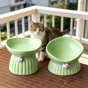 Bol surélevé en céramique rose antidérapant facile à nettoyer pour chats - Product Image 3