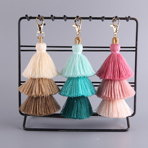 Làm bằng tay cổ điển phim hoạt hình Bohemian kim loại Keychain bãi biển phong cách ba lớp bông chủ đề tua đầy màu sắc treo đồ trang sức Túi Chìa Khóa - Product Image 1
