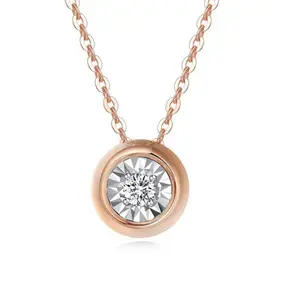 Kalung Berlian Alami Populer 18K Emas Padat Inisial Bentuk Bulat Perhiasan Wanita Grosir