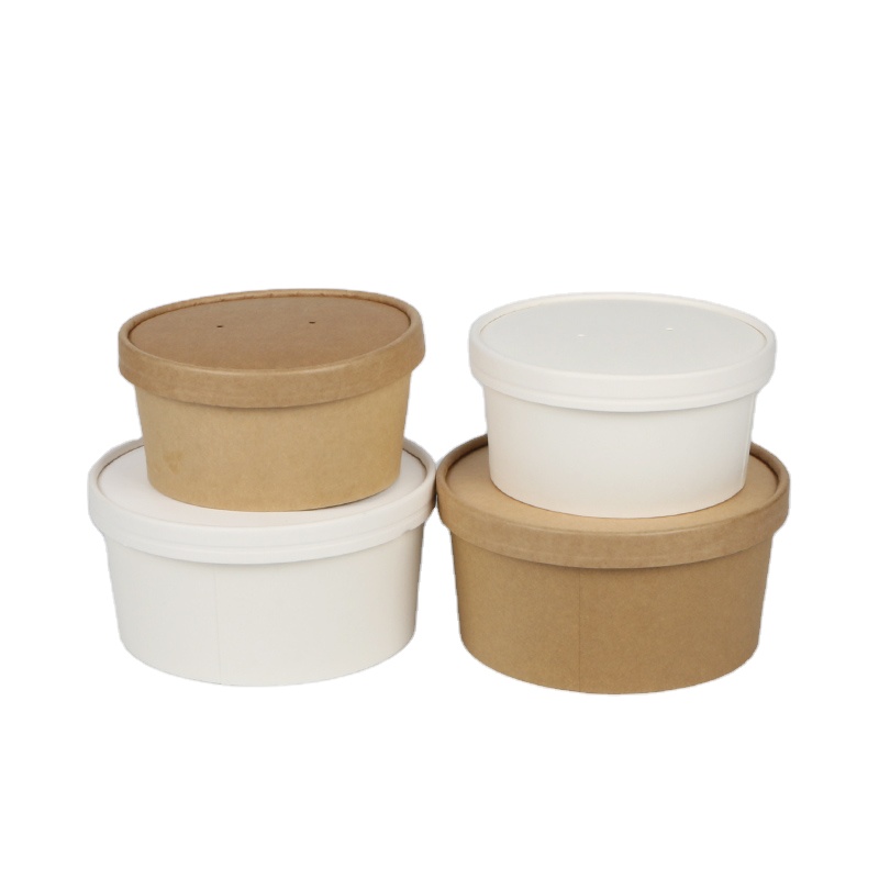 Custom size disposable kraft food paper bowl salad bowl coated with paper lid eco friendly lunch bowlPopular