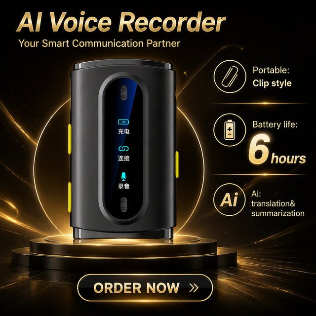 AI Voice Recorder with Real Time Translation Clip on Lapel Microphone Dictaphone Voice to Text Transcription for Meetings