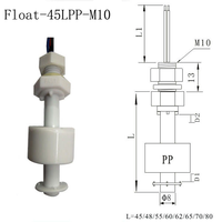45LPP-M10 Contrôleur de niveau magnétique en plastique Float-45LPP-M10 capteur de niveau de liquide pour réservoir d'eau Indicateur de niveau de liquide Interrupteur à bille