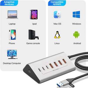 SYONG 8-in-1 USB-C Hub-10Gbps USB <span class=keywords><strong>3.2</strong></span> Gen <span class=keywords><strong>2</strong></span>, 4*USB-A, <span class=keywords><strong>2</strong></span>*USB-C, SD/TF-Kartenleser, Hochgeschwindigkeits-USB-C/USB-A-Adapter, Aluminiumgehäuse - Product Image 6