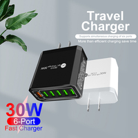 Cargador de Pared USB GaN de 6 Puertos con Carga Rápida QC3.0 de 30W, con Protección OTP, Adaptador de Corriente para Teléfono Móvil, Cargador Rápido de Viaje
