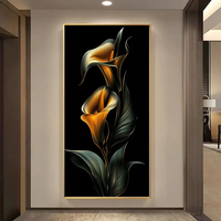 Seni Dinding Kanvas Bunga Calla Emas Abstrak Modern Tanpa Bingkai, Dilukis Semprot, Latar Belakang Hitam Kuning Keemasan untuk Dekorasi Rumah