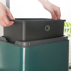 Push Button Trash Can Dark Green Rectangular Indoor Outdoor Use Sorting <b>Bin</b> - Product Image 3
