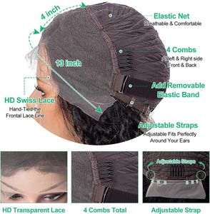 Vente en gros 8-16 pouces 10A Brésilien Vague d'Eau Bob 13*4 Frontal <span class=keywords><strong>Cheveux</strong></span> Humains Lace Perruque <span class=keywords><strong>Cheveux</strong></span> <span class=keywords><strong>Courts</strong></span> Charismatique Jeune Coiffures Bouclées - Product Image 5