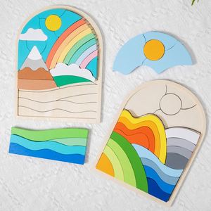 Juguete de Madera Creativo, Nuevo Rompecabezas 3D con Diseño de Flores y Arcoíris, para Niños Pequeños - Product Image 2