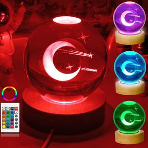 Lampe boule de cristal gravée au laser 3D de 8cm, veilleuse boule de dinosaure en cristal de <span class=keywords><strong>16</strong></span> couleurs avec base en bois et télécommande - Product Image 6