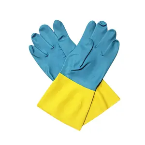 Widely Used Blue Yellow Long Latex Rubber Gloves Neoprene Industrial Latex Gloves Wholesale