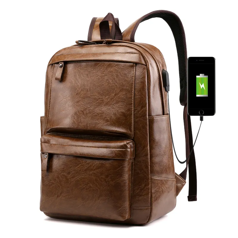 Laptop Backpack Bag 2020 New Simple Classic Design High Quality Multi-function PU Leather Waterproof USB Anti-theft School Laptop Backpack Bag