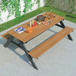 Ensemble <span class=keywords><strong>table</strong></span> à manger et <span class=keywords><strong>banc</strong></span> de patio extérieur en bois composite en plastique WPC de qualité supérieure, meubles de pique-nique de jardin à usage commercial - Product Image 3