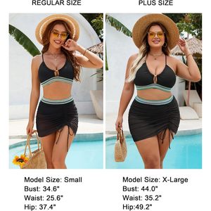 Conjunto de bikini de cintura alta para mujer con falda de malla, control de abdomen, push-up, traje de baño de 2 piezas con cuello en V profundo y bloques de color - Product Image 5