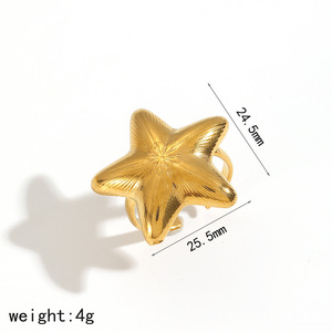 Ensemble de boucles d'oreilles et bagues en acier inoxydable 304 pour femmes, bijoux à porter au quotidien, couleur or et argent, design étoile à cinq branches - Product Image 5