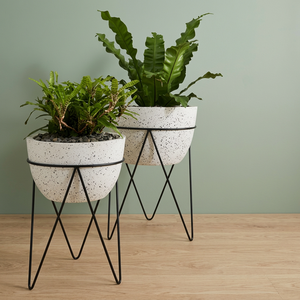 Modern Concrete Flower <b>Pot</b> <b>Stand</b> with Black Metal Legs for Indoor Plant Display Minimalist Design Glazed Finish - Product Image 5